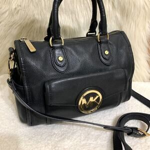 MICHAEL KORS Vintage Pebbled Black Leather Medium MARGO Zip Top Satchel